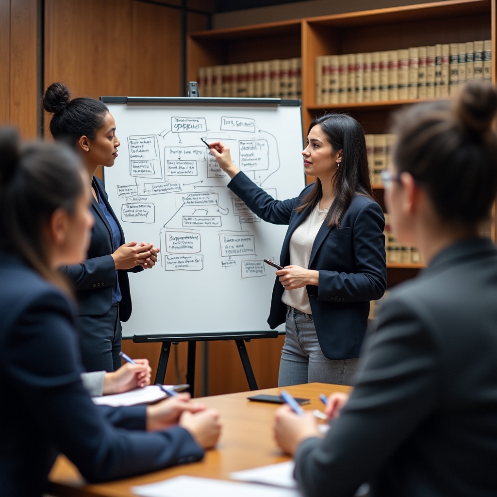 Workshop s týmem u tabule s rozkreslenými rolemi a odpovědnostmi jednotlivých členů